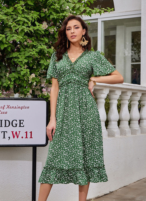 Robe Midi Florale Chic Verte - gallery 1