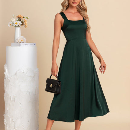 Robe Longue Verte Satinée Élégante