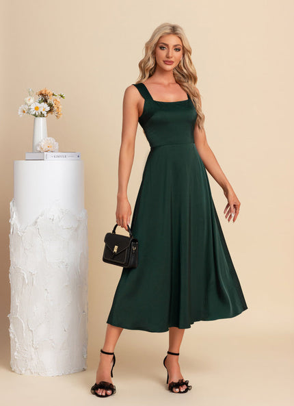 Robe Longue Verte Satinée Élégante