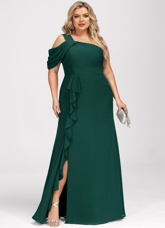 Robe Élégante Asymétrique À Volants - gallery 7