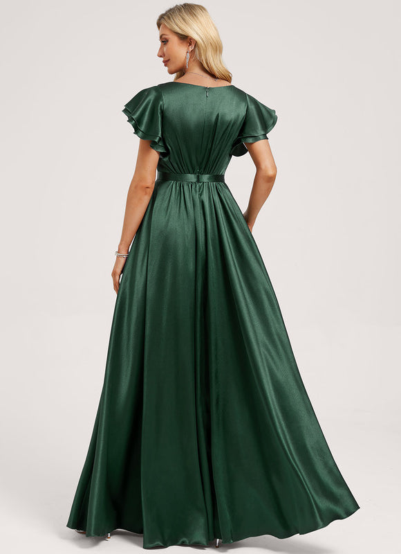 Robe Satin Vert Emeraude - gallery 4