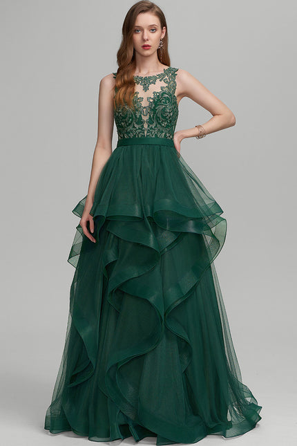 Robe Tulle Émeraude À Volants - gallery 3
