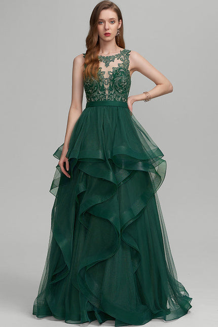 Robe Tulle Émeraude À Volants - gallery 3