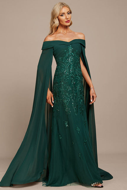 Robe Élégante Épaule Dénudée Verte - gallery 2