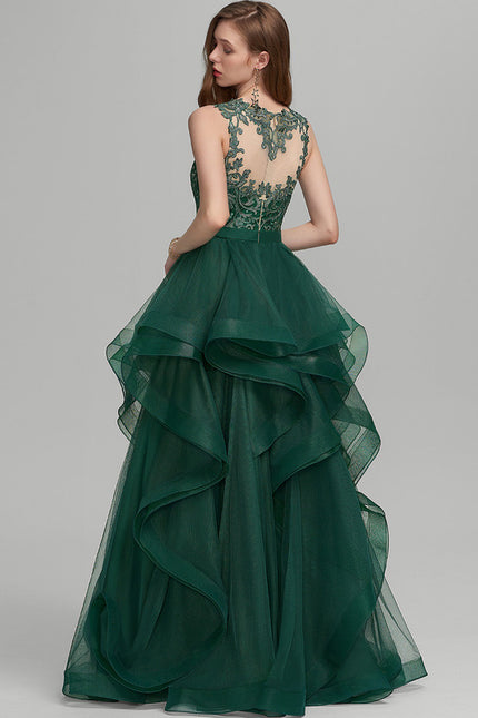 Robe Tulle Émeraude À Volants - gallery 1