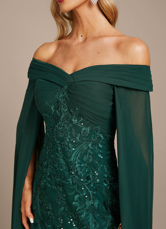 Robe Élégante Épaule Dénudée Verte - gallery 6