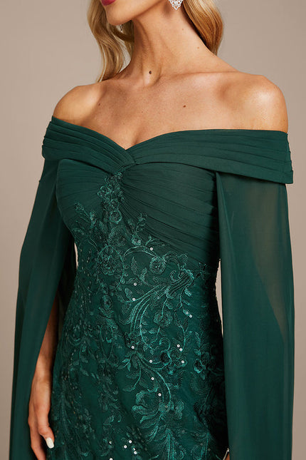 Robe Élégante Épaule Dénudée Verte - gallery 6