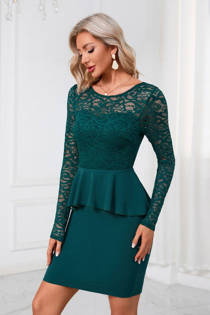 Robe Moulante Vert Émeraude À Volants - gallery 4