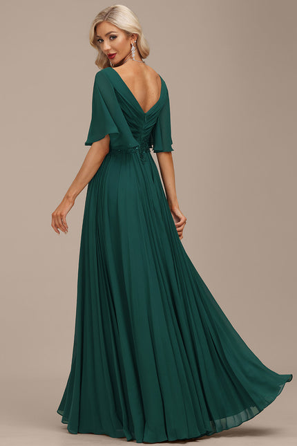 Robe Longue Verte À Manches Volantes - gallery 4