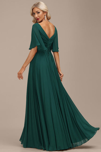 Robe Longue Verte À Manches Volantes - gallery 4