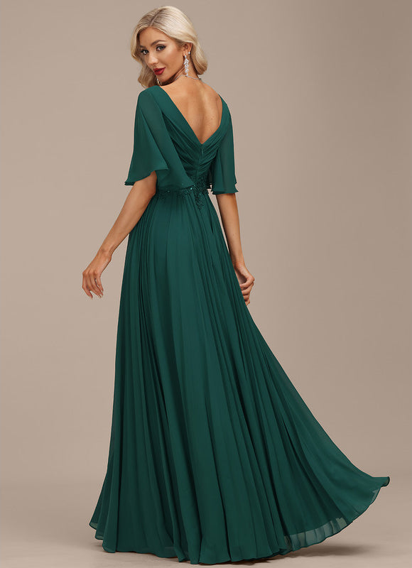 Robe Longue Verte À Manches Volantes - gallery 4