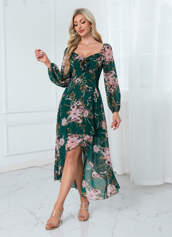 Robe Longue Verte À Fleurs