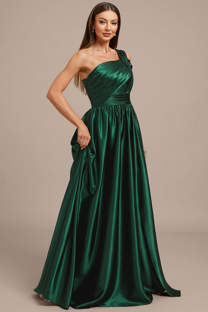 Robe Longue Satin Vert Émeraude À Fente - gallery 5