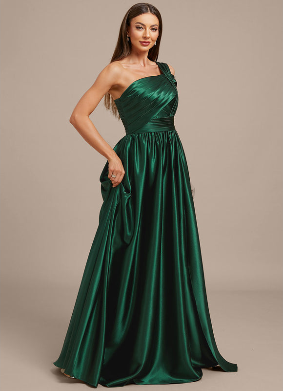 Robe Longue Satin Vert Émeraude À Fente - gallery 5