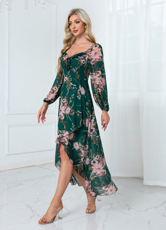 Robe Longue Verte À Fleurs - gallery 3