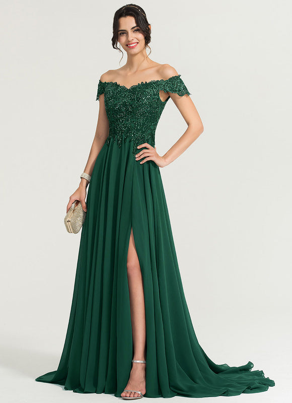 Robe Élégante Traîne Verte Scintillante