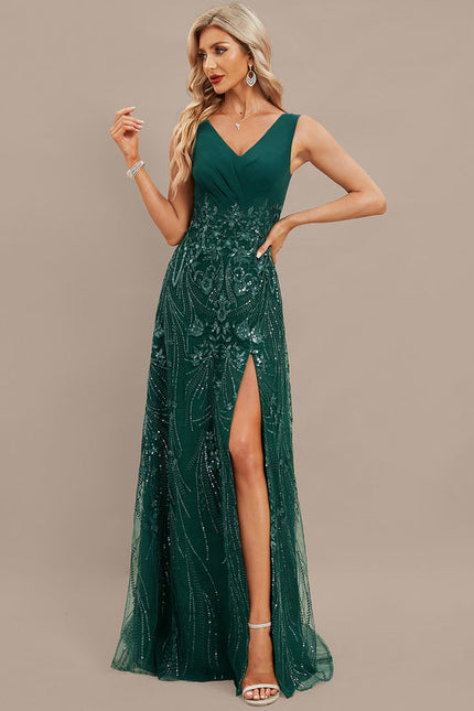 Robe Longue Verte À Paillettes - gallery 2