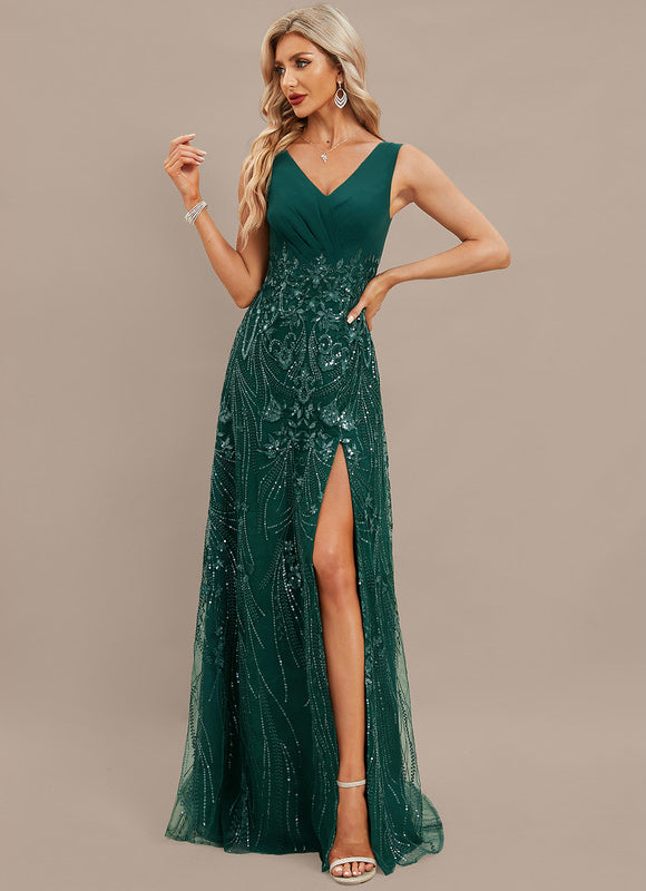 Robe Longue Verte À Paillettes - gallery 2