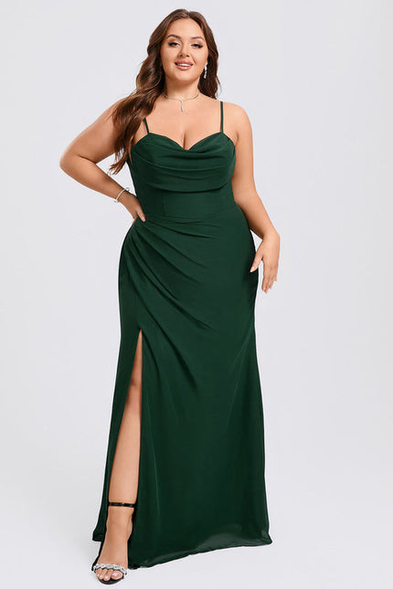 Robe Longue Verte Satinée À Fente - gallery 6