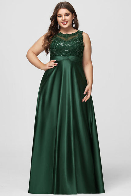 Robe Longue Verte Satinée À Broderies - gallery 7