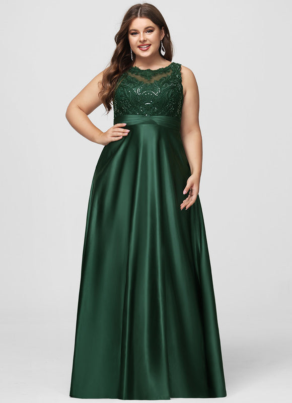 Robe Longue Verte Satinée À Broderies - gallery 7