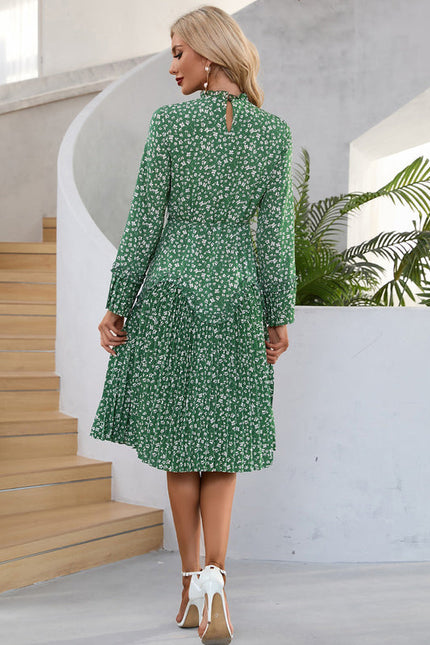 Robe Verte À Fleurs Plissée Chic - gallery 2