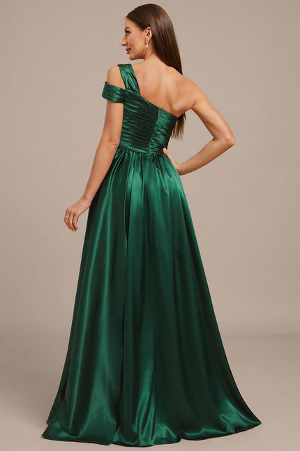 Robe Longue Satin Vert Émeraude À Fente - gallery 6