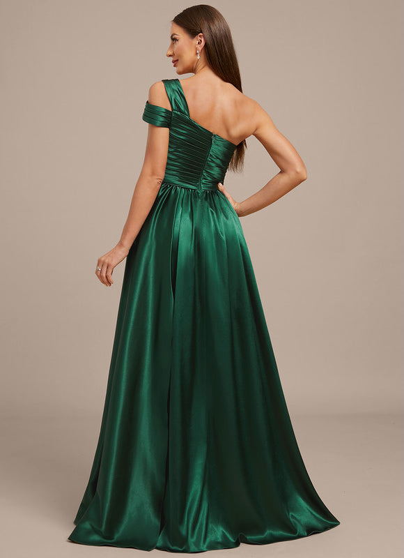 Robe Longue Satin Vert Émeraude À Fente - gallery 6