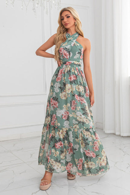 Robe Longue Vert D'Eau Florale