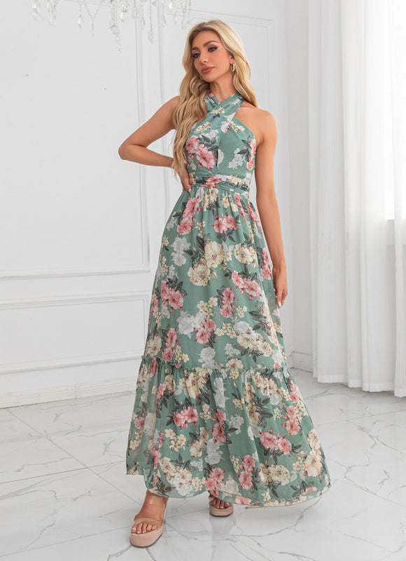 Robe Longue Vert D'Eau Florale
