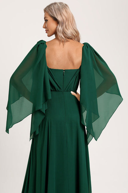 Robe Longue Vert Émeraude À Manches Cape - gallery 7