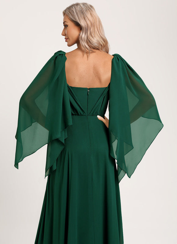 Robe Longue Vert Émeraude À Manches Cape - gallery 7