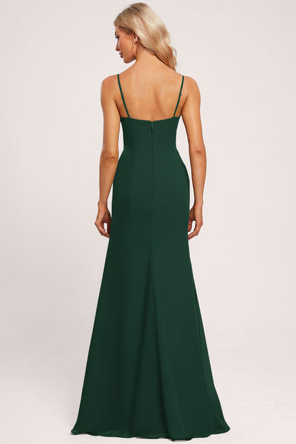 Robe Longue Verte Satinée À Fente - gallery 3