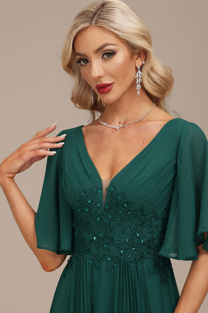 Robe Longue Verte À Manches Volantes - gallery 7