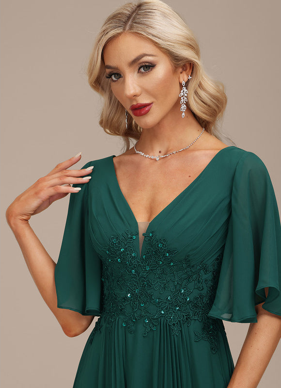 Robe Longue Verte À Manches Volantes - gallery 7