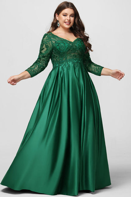 Robe Longue Verte Satinée À Manches Longues - gallery 9