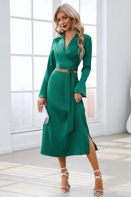 Robe Satinée Chic À Manches Évasées - gallery 4
