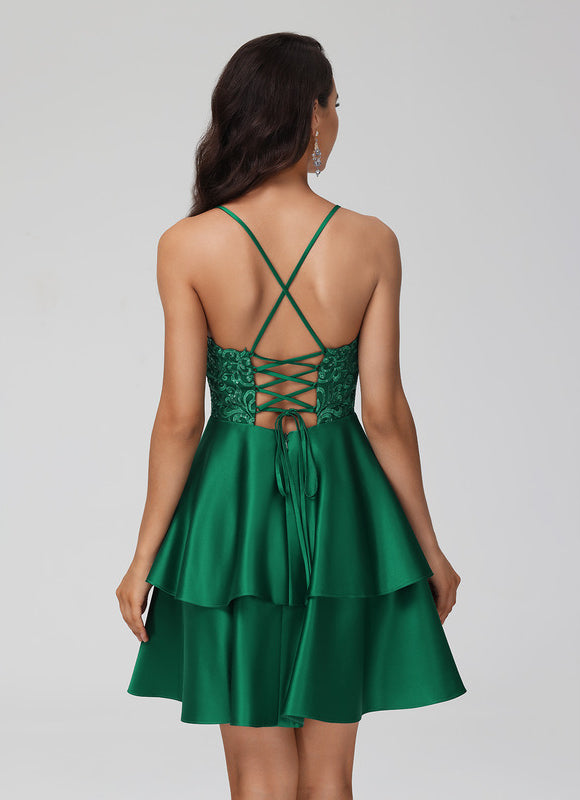 Robe Courte Satinée À Volants - gallery 1