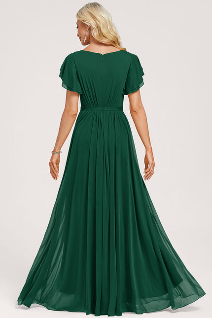 Robe Élégante À Volants Vert Foncé - gallery 1