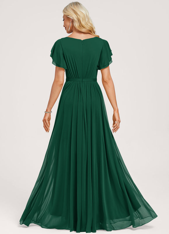 Robe Élégante À Volants Vert Foncé - gallery 1