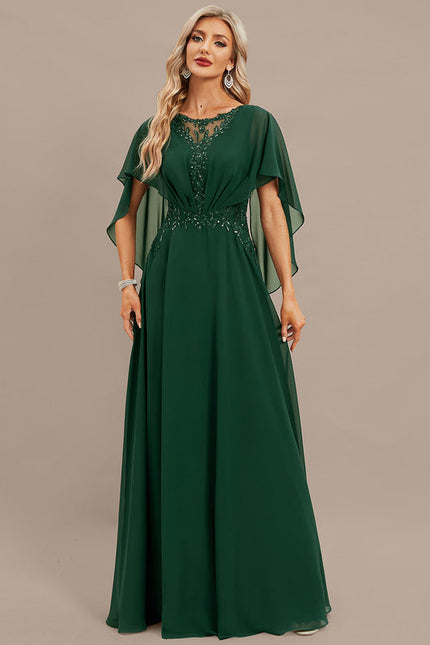Robe Élégante Verte À Cape - gallery 2