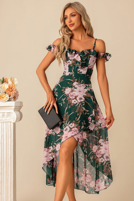 Robe Longue Verte À Fleurs Roses - gallery 4