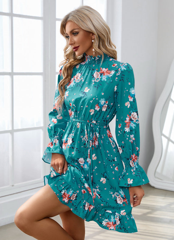 Robe Verte Fleurs Blanches