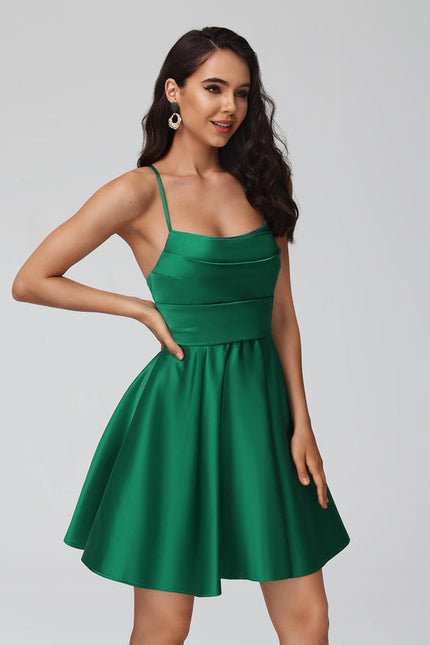 Robe Trapèze Satinée Verte - gallery 3