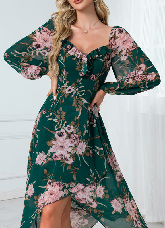 Robe Longue Verte À Fleurs - gallery 2