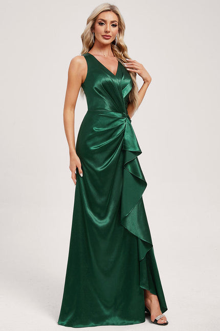 Robe Satinée Élégante À Fente - gallery 1