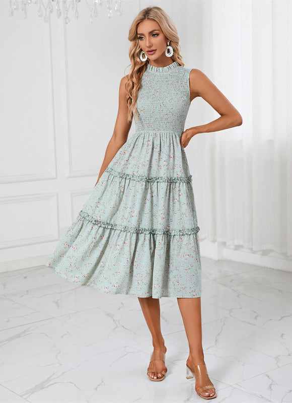 Robe Midi Florale Col Montant Chic - gallery 1