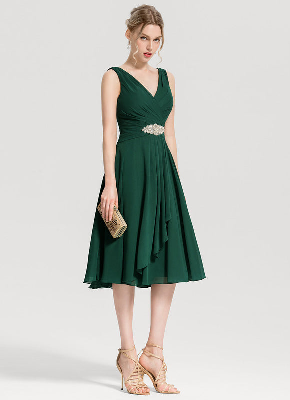 Robe Cocktail Émeraude Fluide Élégante - gallery 3