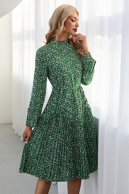 Robe Verte À Fleurs Plissée Chic - gallery 6