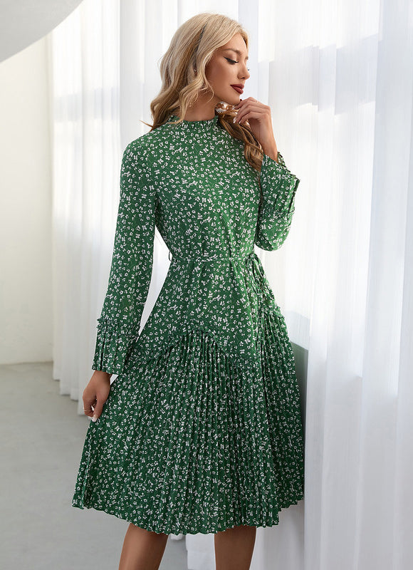 Robe Verte À Fleurs Plissée Chic - gallery 6